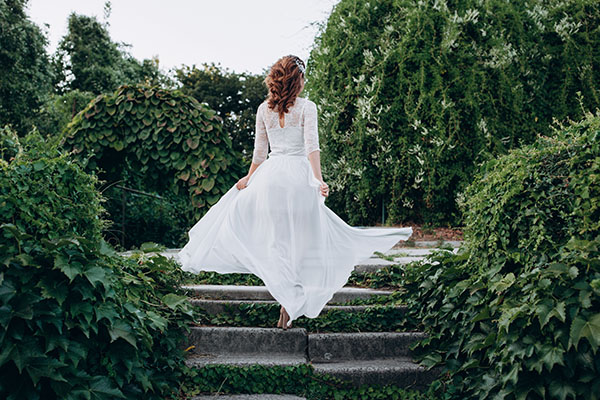 bride on steps